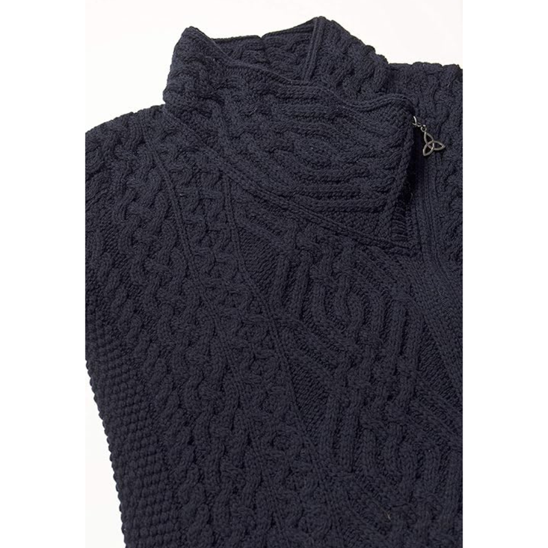 Women's Irish Cable Knitted Side Zip Cardigan - Navy Blue